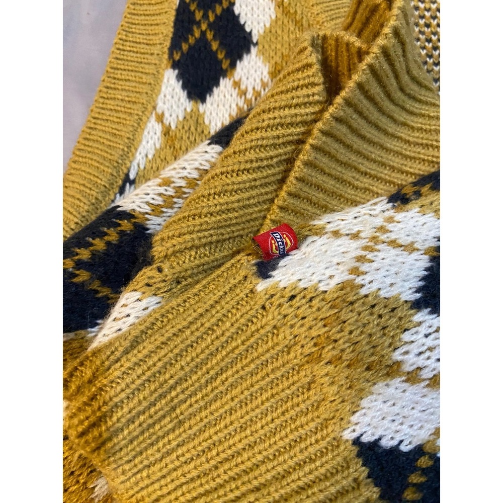 Dickies‎ Girl Mustard Yellow Argyle V-Neck Sweater Vest Womens Large J3426YJ - Picture 6 of 8